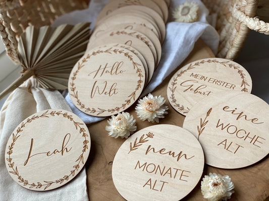 Meilensteinkarten aus Holz - "Mein erstes Jahr"