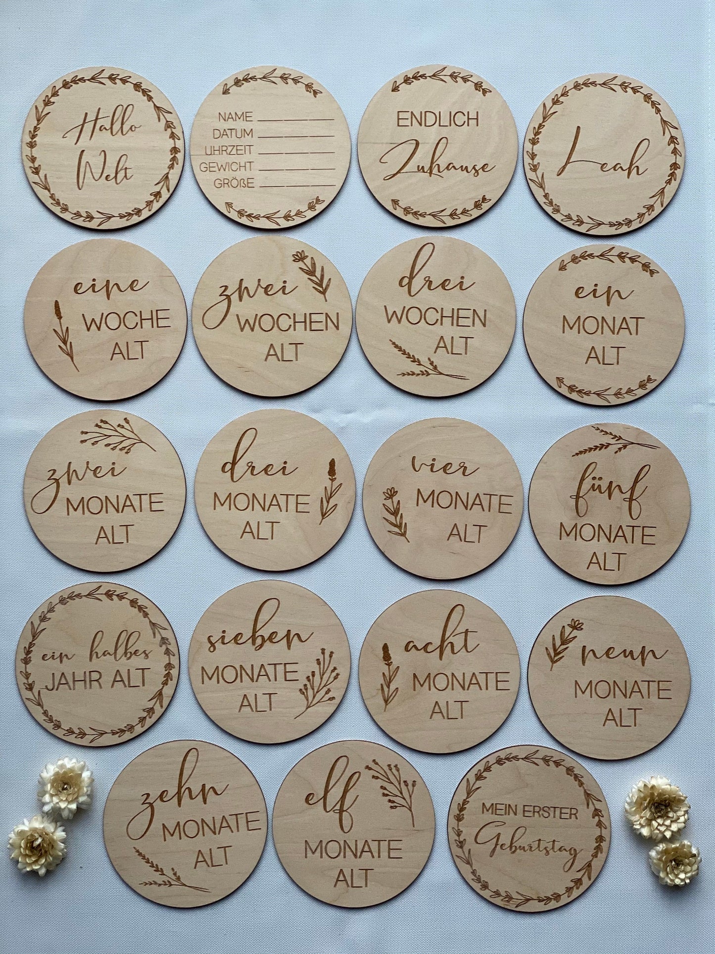 Meilensteinkarten aus Holz - "Mein erstes Jahr"