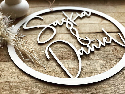 Holzschild - personalisiert mit 2 Vornamen + Datum Ø40cm, Ø50cm oder Ø60cm