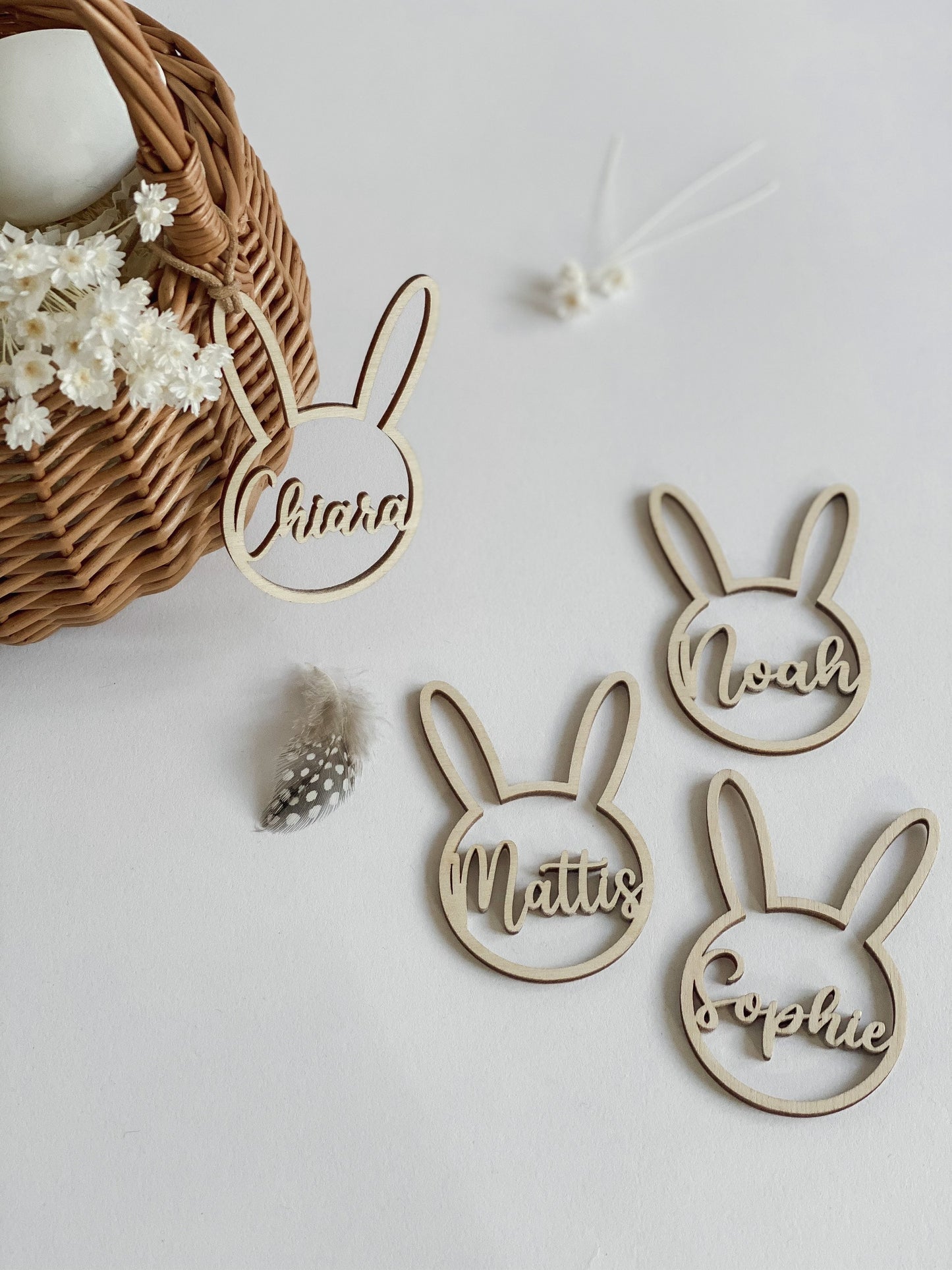 Personalisiertes Osterkörbchen | Osternest I Hasenanhänger für Osterkorb I Osterdeko I Holzanhänger ausgestanzt