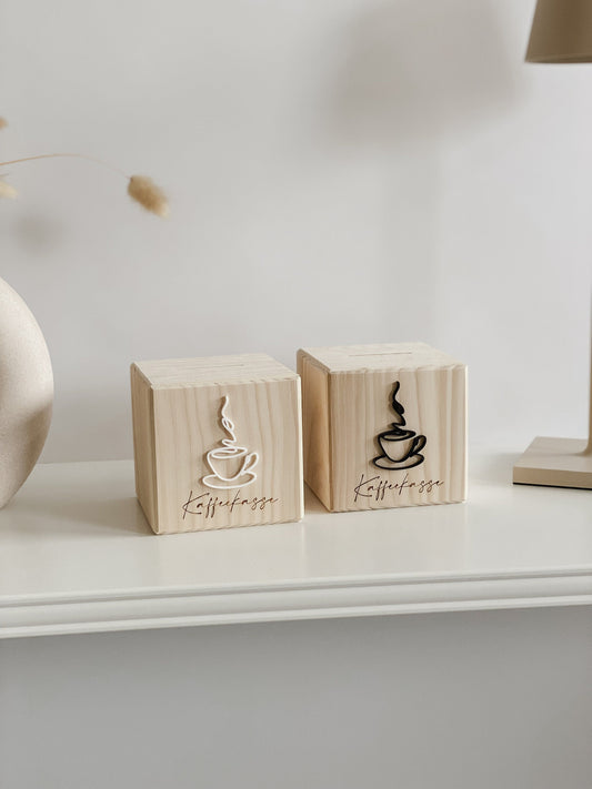 Kaffekasse I Spardose für Trinkgeld aus Holz I Geldgeschenk I Sparbüchse I Line Art