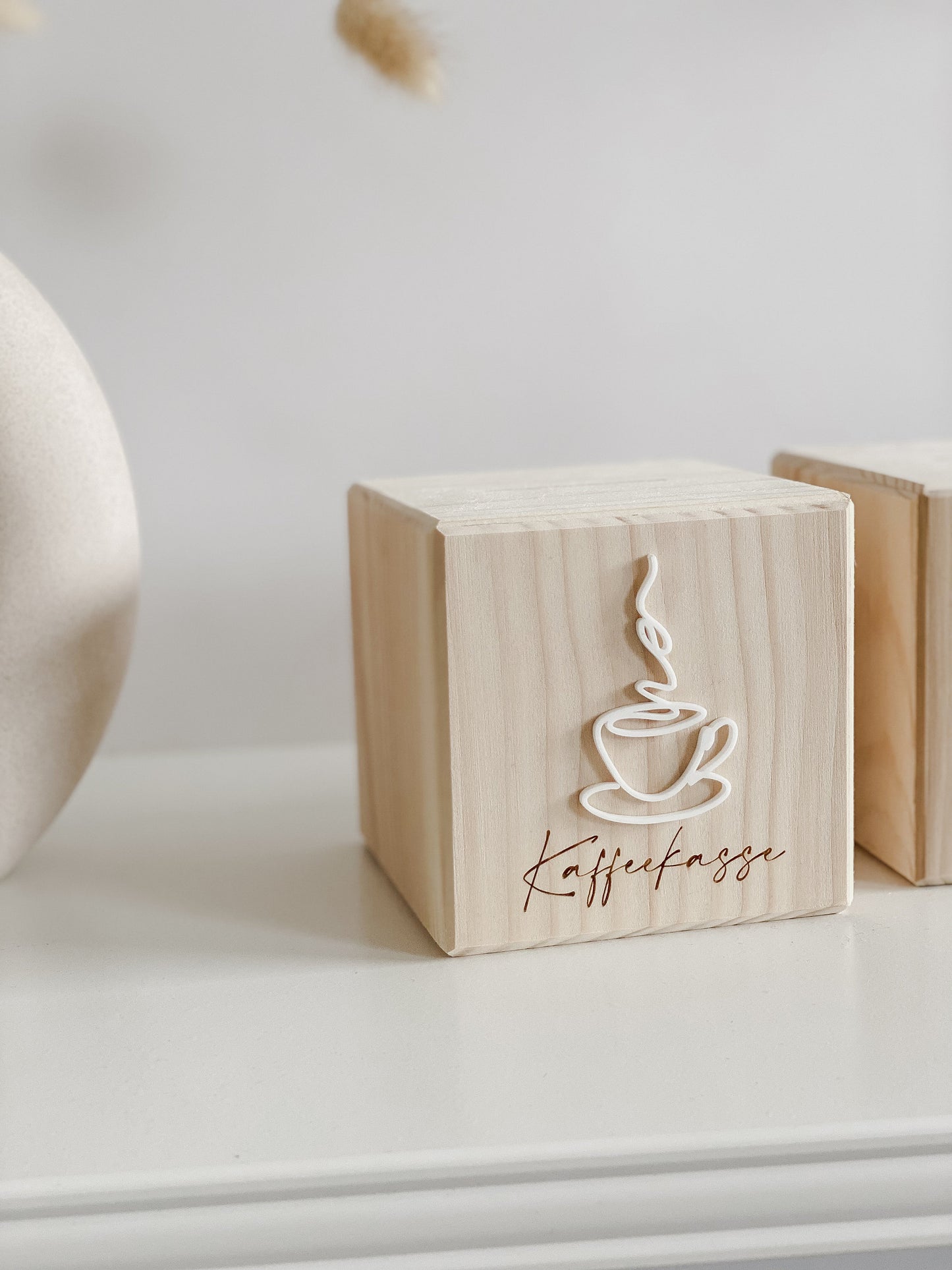 Kaffekasse I Spardose für Trinkgeld aus Holz I Geldgeschenk I Sparbüchse I Line Art