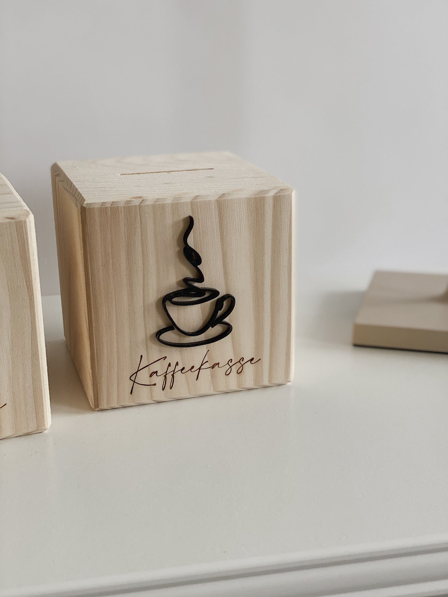 Kaffekasse I Spardose für Trinkgeld aus Holz I Geldgeschenk I Sparbüchse I Line Art