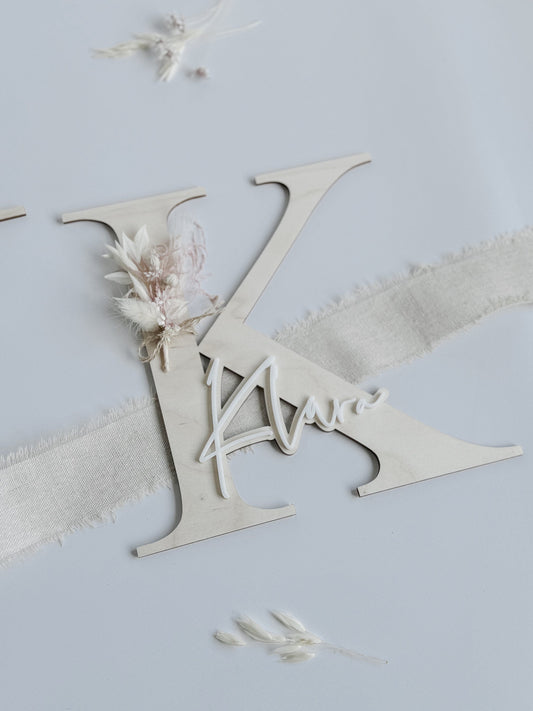 Holzbuchstabe personalisiert mit Trockenblumen I Türschild personalisiert mit Name I Namensschild 3D-Effekt I Kinderzimmerdeko