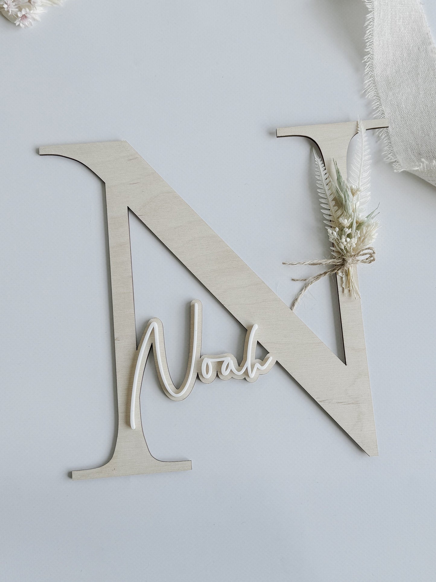 Holzbuchstabe personalisiert mit Trockenblumen I Türschild personalisiert mit Name I Namensschild 3D-Effekt I Kinderzimmerdeko