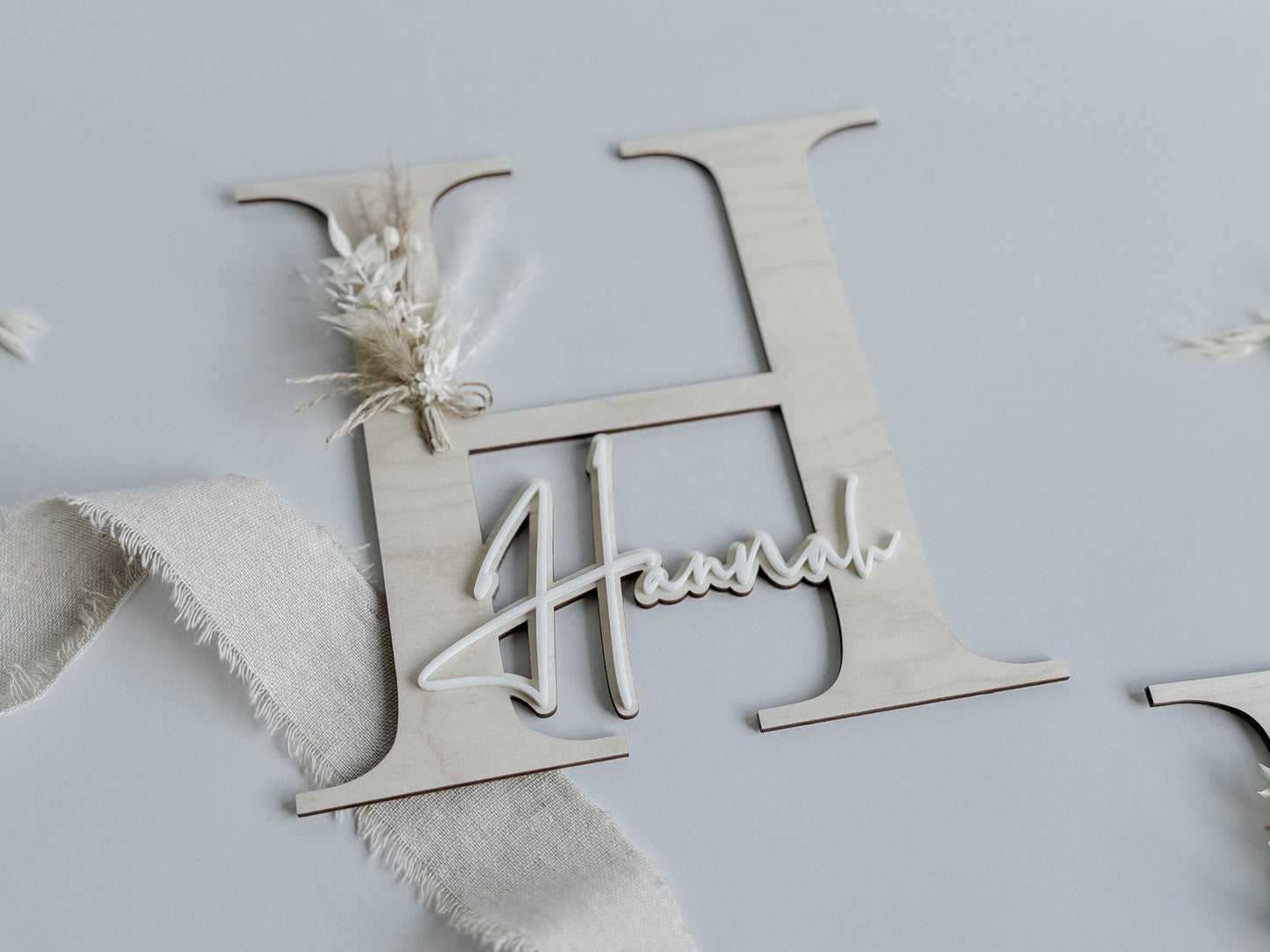 Holzbuchstabe personalisiert mit Trockenblumen I Türschild personalisiert mit Name I Namensschild 3D-Effekt I Kinderzimmerdeko