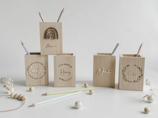 Personalisierte Stiftebox I Stiftehalter aus Holz mit Name I Einschulung I Geschenk zum Schulanfang I Schulkind I Schreibtischorganizer
