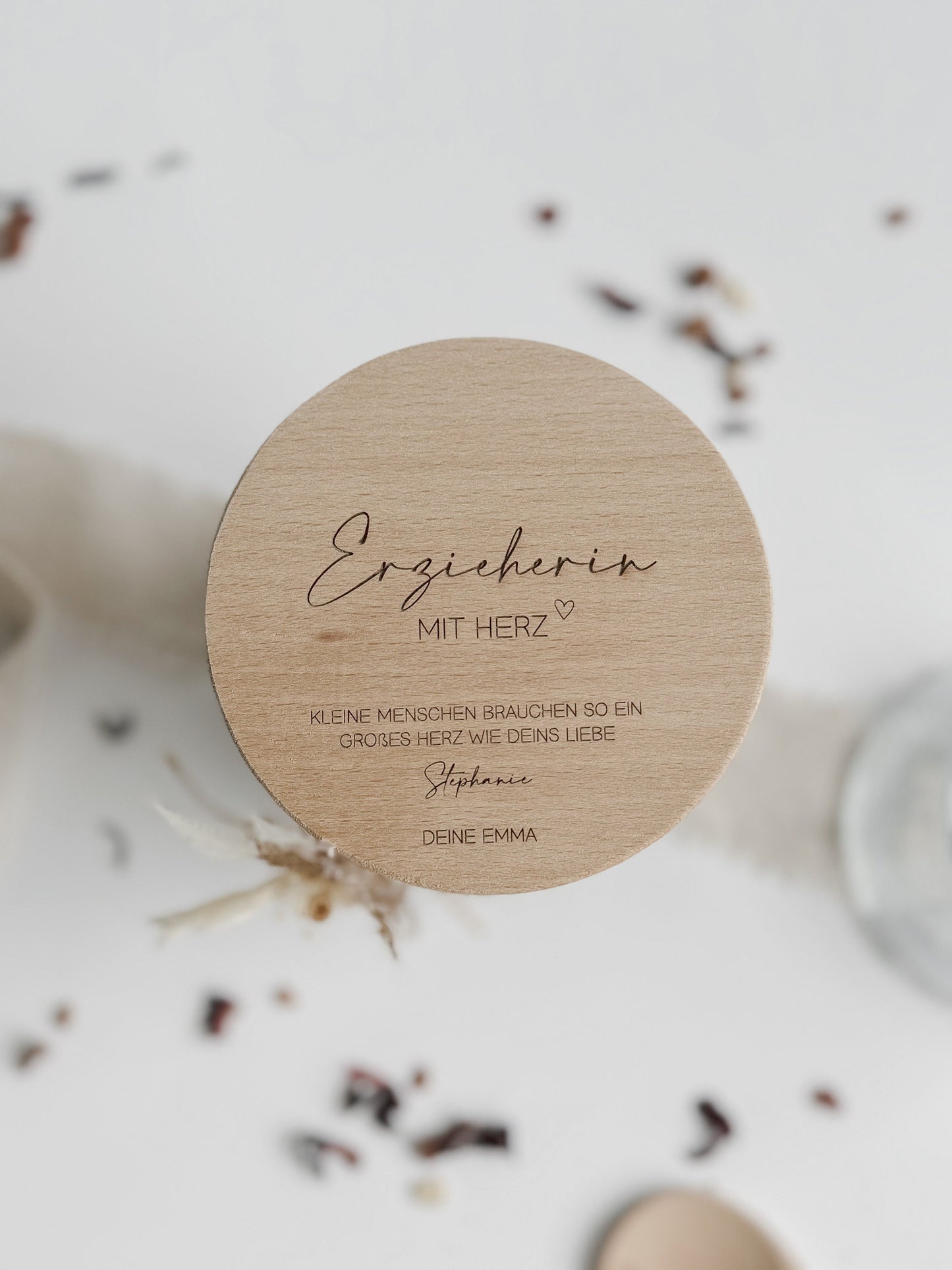 Personalisiertes Vorratsglas mit Holzdeckel I Erzieherin mit Herz I Lehrerin mit Herz I Abschiedsgeschenk Kindergarten I Schule