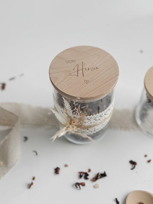 Vorratsglas 'von Herzen' I Vorratsglas mit graviertem Holzdeckel I Geschenkidee I Mitbringsel I Dankeschön I Kleinigkeit