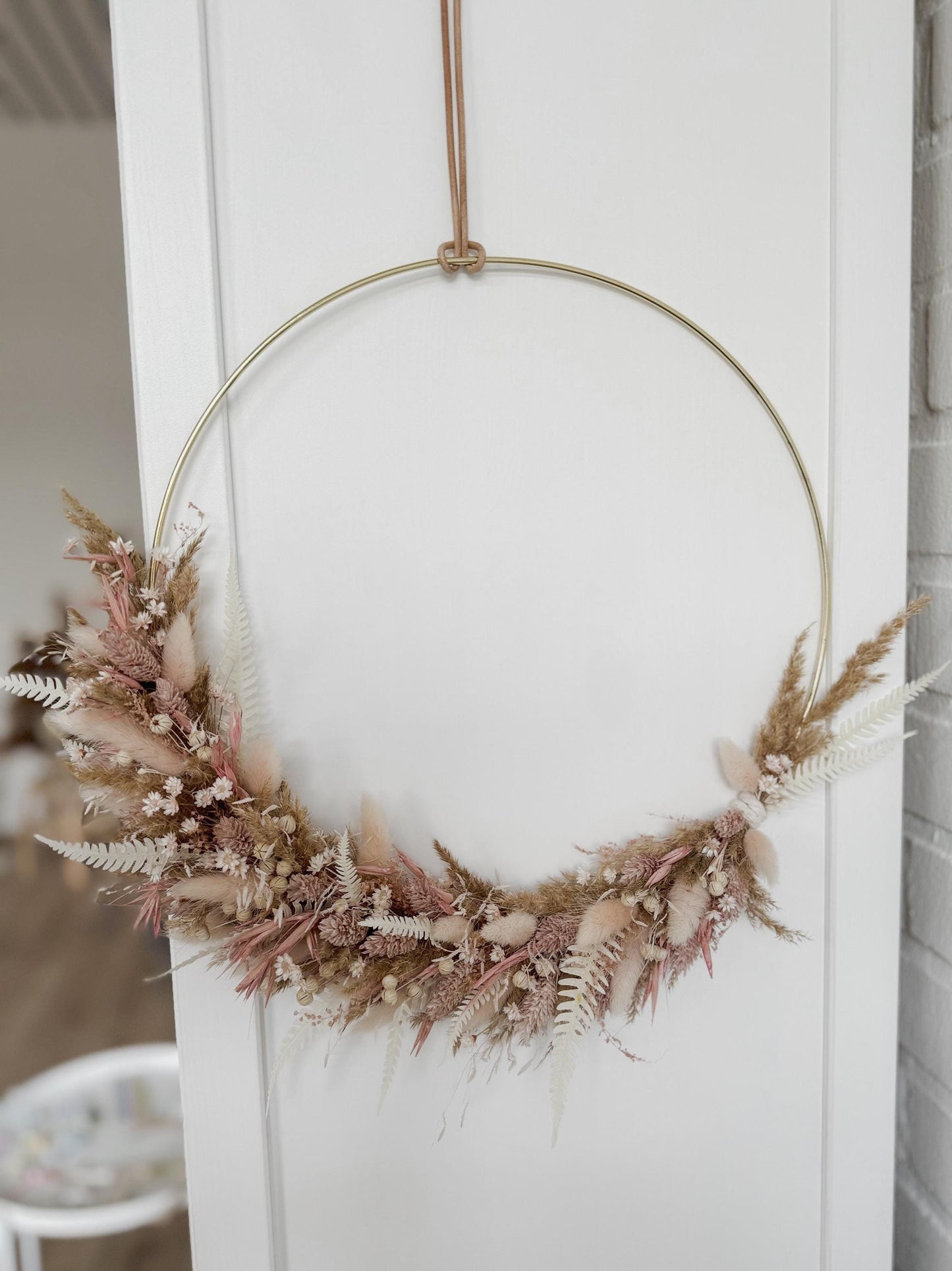 Trockenblumenkranz I Türkranz Trockenblumen beige-braun-rosa I Wandkranz I Blumenkranz