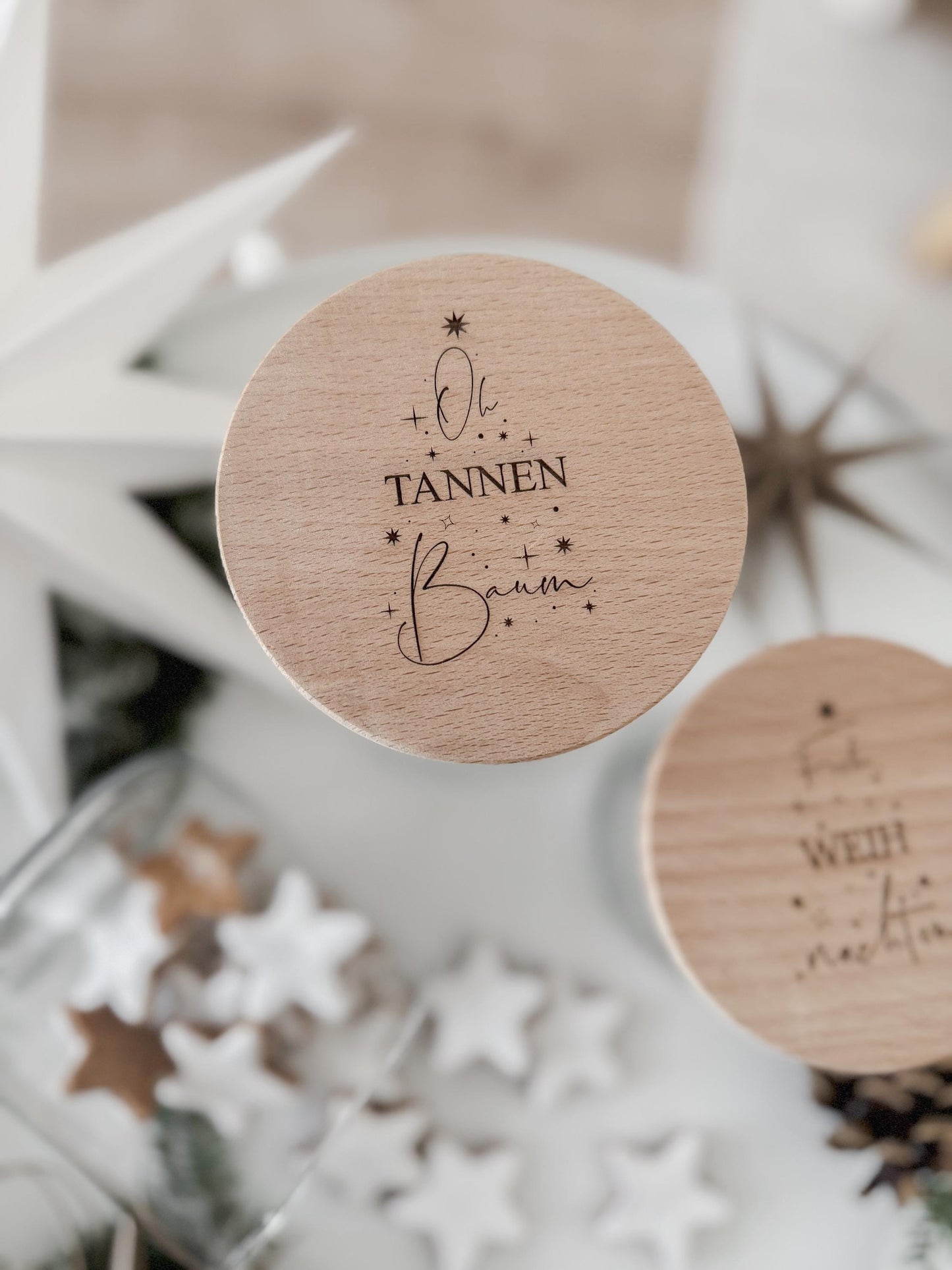 Vorratsglas 'Oh Tannenbaum' I Vorratsglas 'Frohe Weihnachten' mit Holzdeckel I Geschenkidee für Lehrer, Erzieher, Kollegen I Mitbringsel