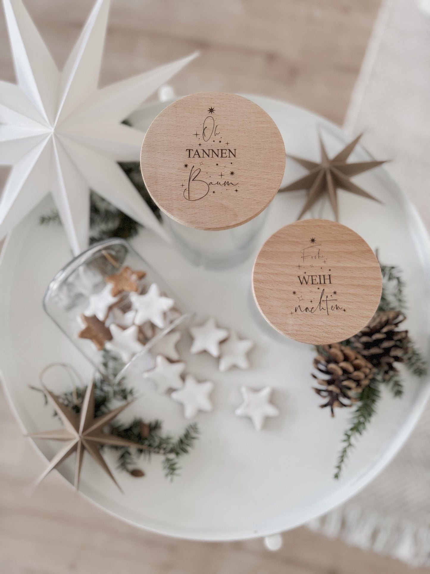 Vorratsglas 'Oh Tannenbaum' I Vorratsglas 'Frohe Weihnachten' mit Holzdeckel I Geschenkidee für Lehrer, Erzieher, Kollegen I Mitbringsel