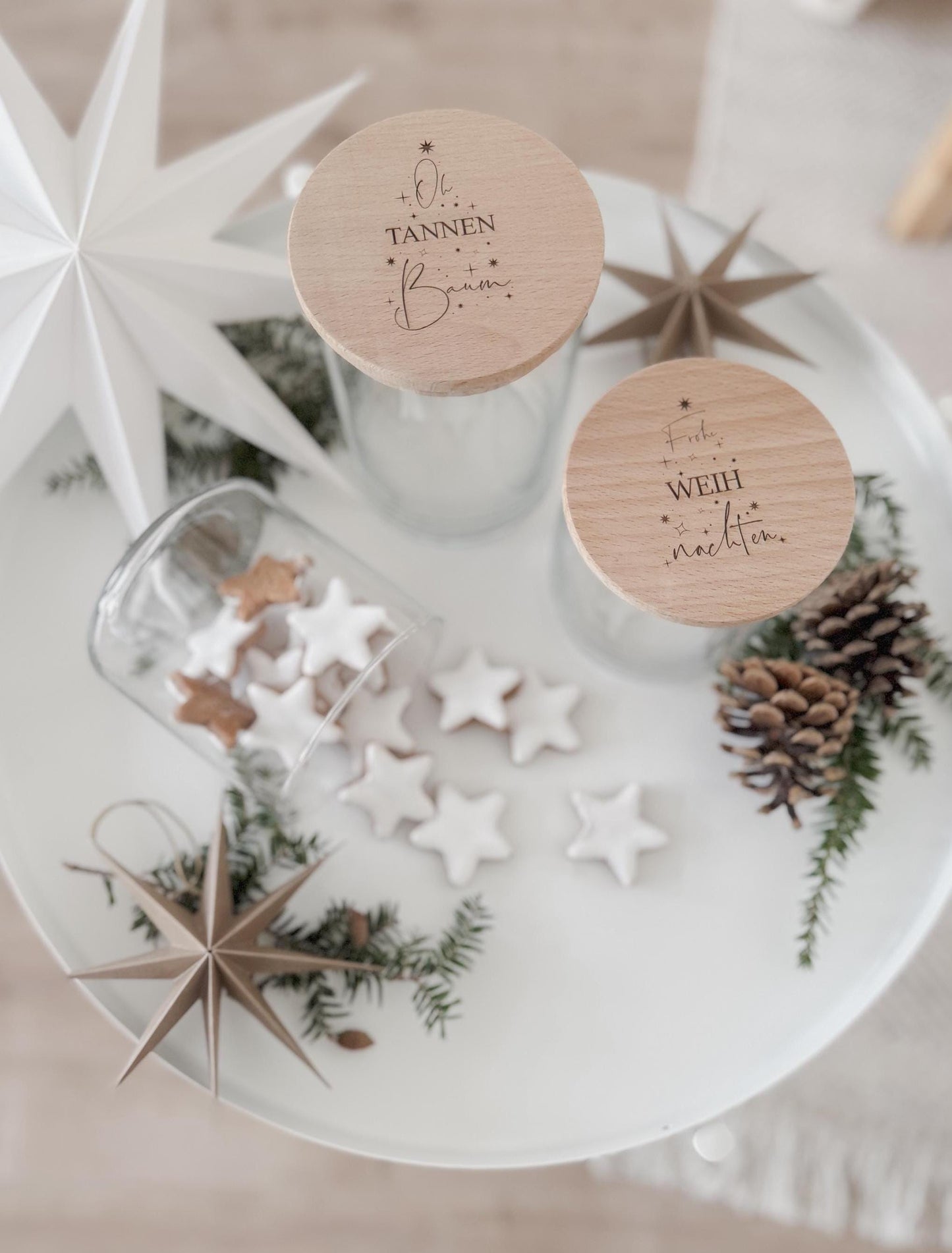 Vorratsglas 'Oh Tannenbaum' I Vorratsglas 'Frohe Weihnachten' mit Holzdeckel I Geschenkidee für Lehrer, Erzieher, Kollegen I Mitbringsel