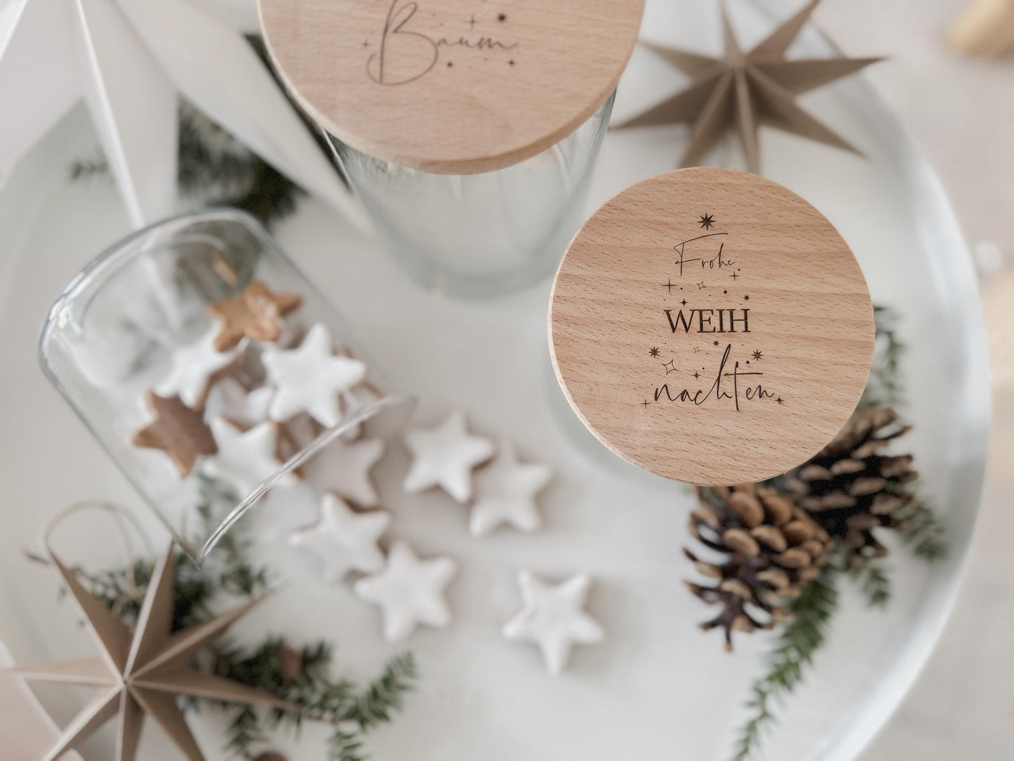 Vorratsglas 'Oh Tannenbaum' I Vorratsglas 'Frohe Weihnachten' mit Holzdeckel I Geschenkidee für Lehrer, Erzieher, Kollegen I Mitbringsel