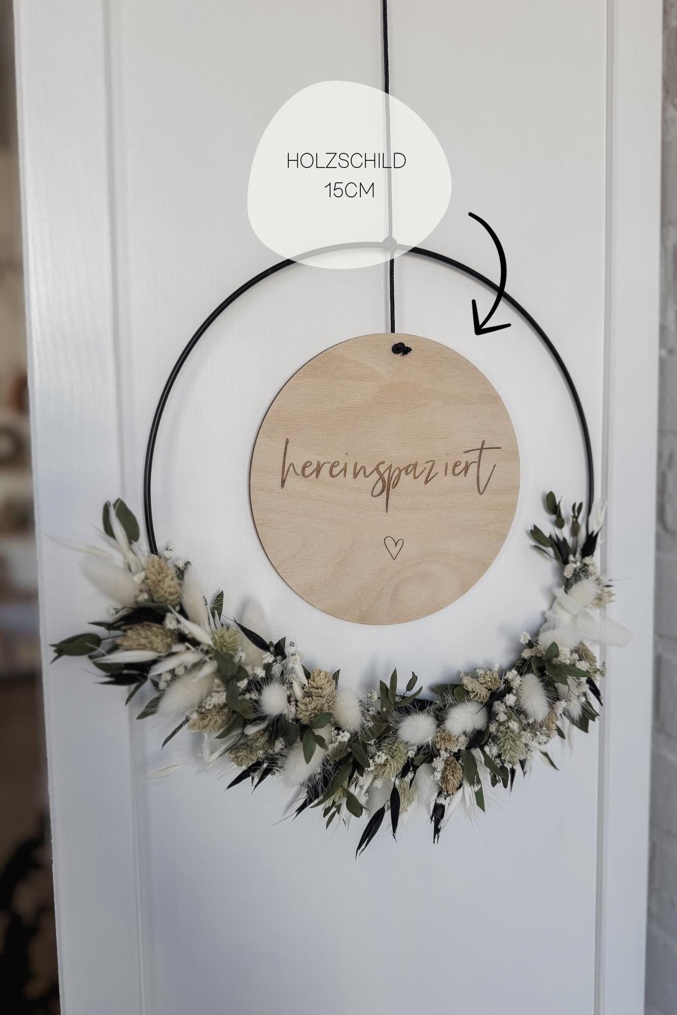 Türschild ‚Hereinspaziert‘ mit Metallring I Acrylschild I Holzschild I Geschenk zum Einzug I Richtfest