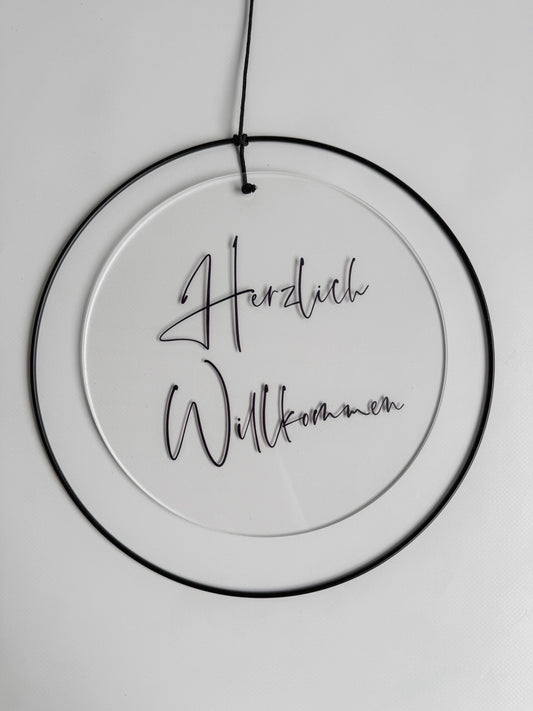 Türschild ‚Herzlich Willkommen‘ mit Metallring I Acrylschild I Holzschild I Geschenk zum Geburtstag I Mitbringsel zum Einzug