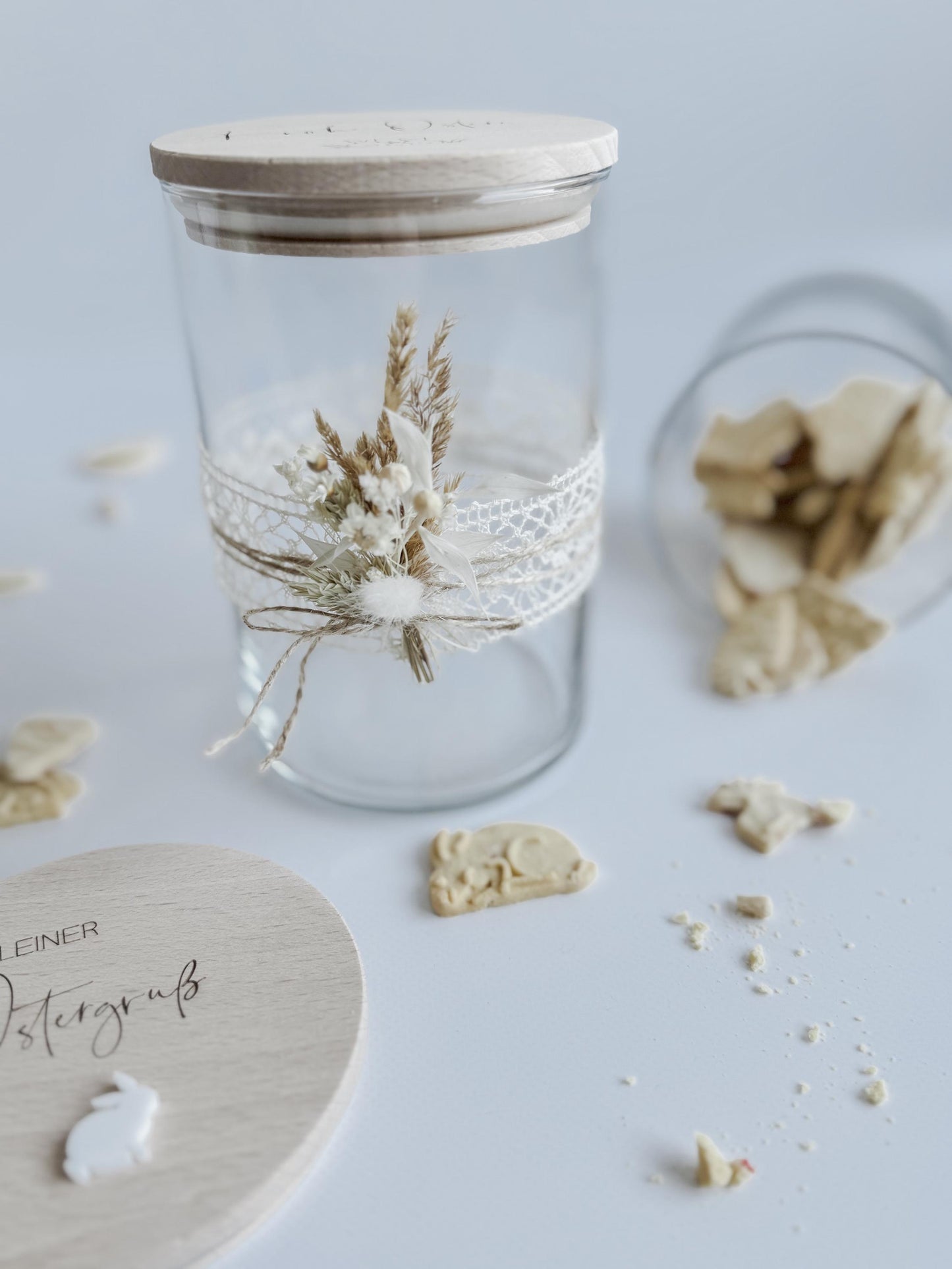 Vorratsglas 'Frohe Ostern' I Vorratsglas mit graviertem Holzdeckel I Geschenkidee Ostern I Mitbringsel