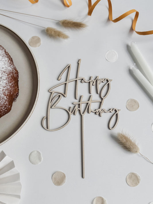 Caketopper 'Happy Birthday' aus Holz I Geburtstagsdeko Kuchen I Tortenstecker I Kuchenstecker Schriftzug Happy Birthday