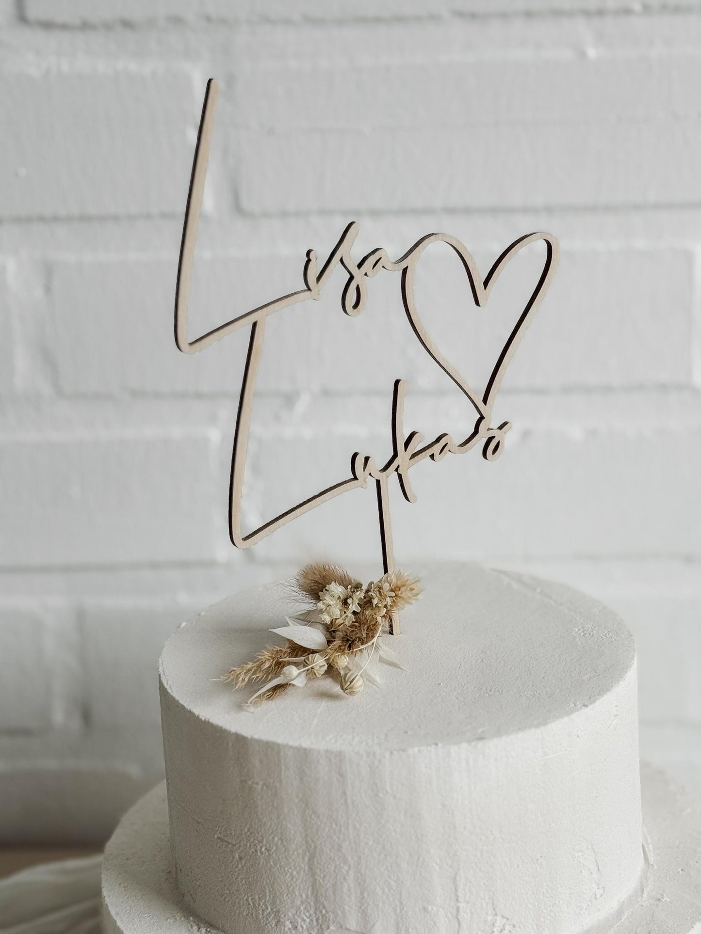 Caketopper 2 Vornamen mit Herz verbunden I Deko Hochzeitstorte I Kuchenstecker Hochzeit I Tortenstecker personalisiert