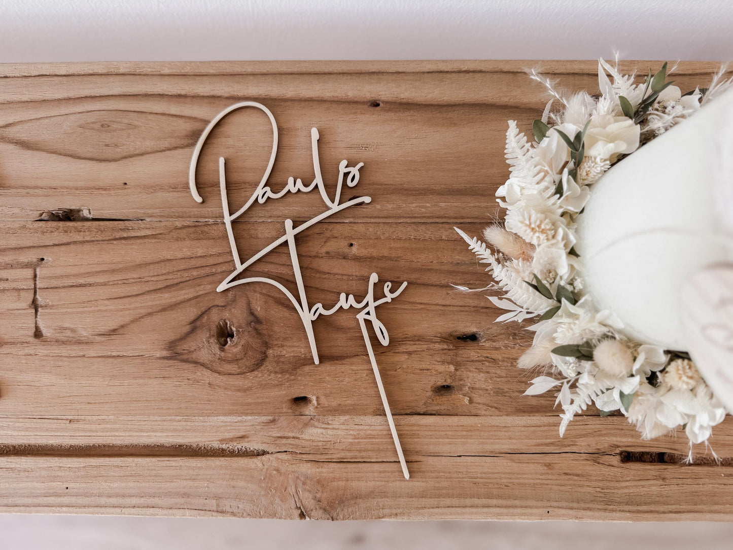 Caketopper Taufe personalisiert I Kuchendekoration Taufe mit Name I Tortenstecker Holz I Deko Tauftorte I Kuchenstecker Taufe