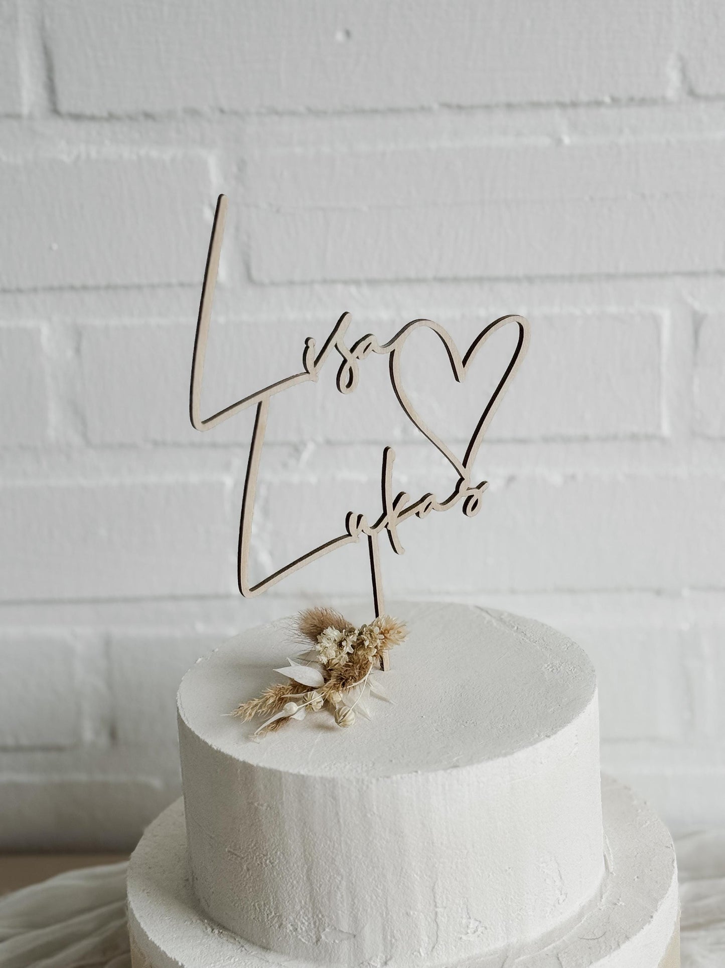 Caketopper 2 Vornamen mit Herz verbunden I Deko Hochzeitstorte I Kuchenstecker Hochzeit I Tortenstecker personalisiert