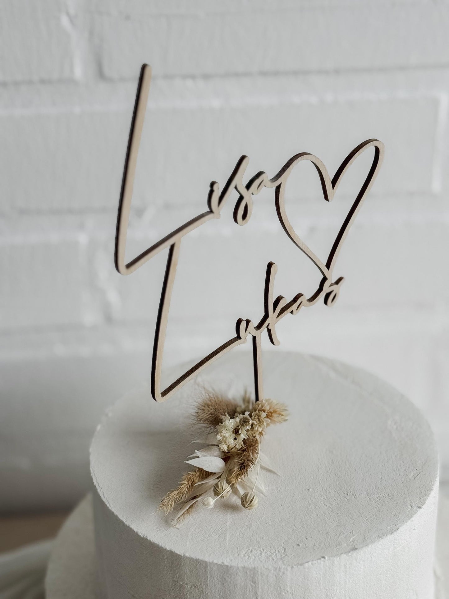Caketopper 2 Vornamen mit Herz verbunden I Deko Hochzeitstorte I Kuchenstecker Hochzeit I Tortenstecker personalisiert