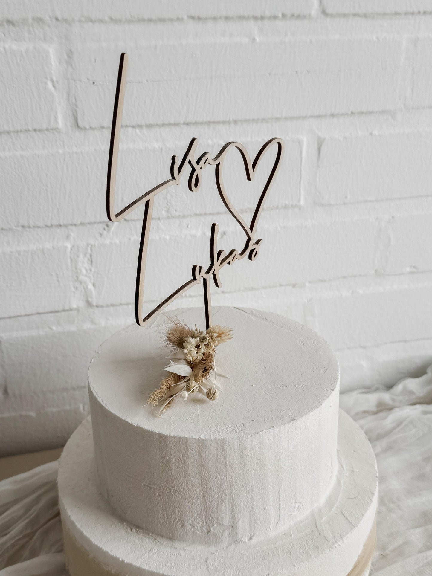 Caketopper 2 Vornamen mit Herz verbunden I Deko Hochzeitstorte I Kuchenstecker Hochzeit I Tortenstecker personalisiert