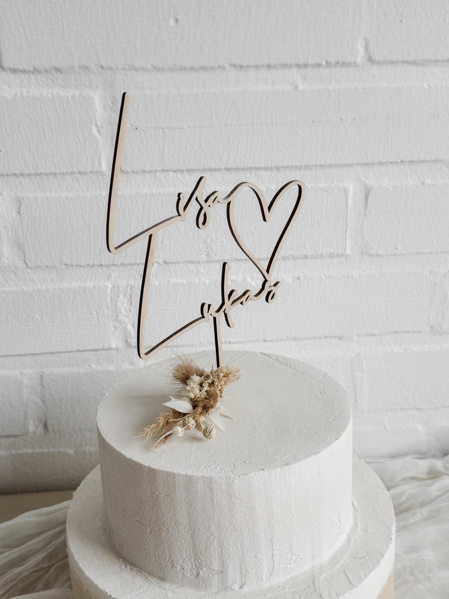 Caketopper 2 Vornamen mit Herz verbunden I Deko Hochzeitstorte I Kuchenstecker Hochzeit I Tortenstecker personalisiert