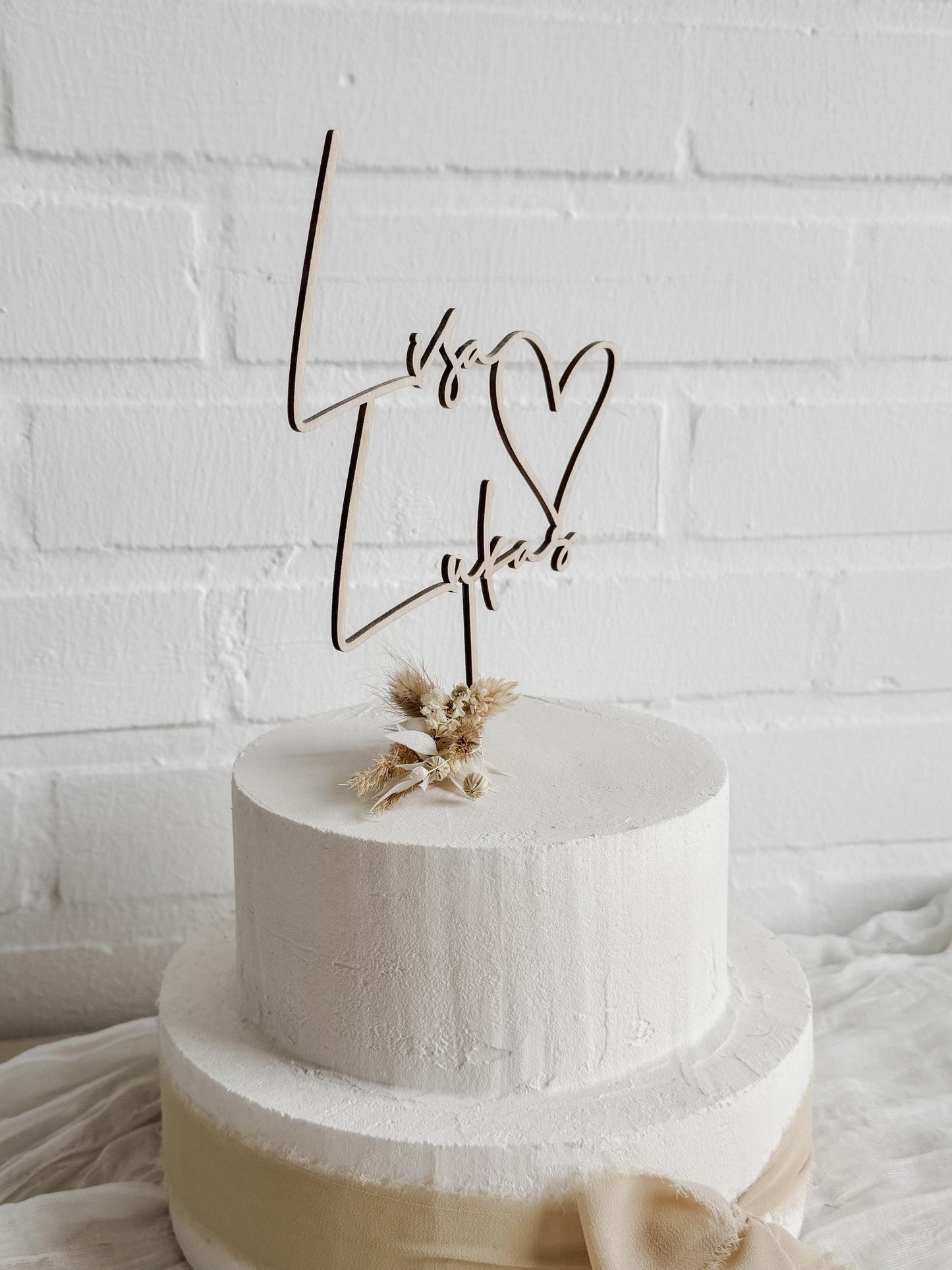 Caketopper 2 Vornamen mit Herz verbunden I Deko Hochzeitstorte I Kuchenstecker Hochzeit I Tortenstecker personalisiert