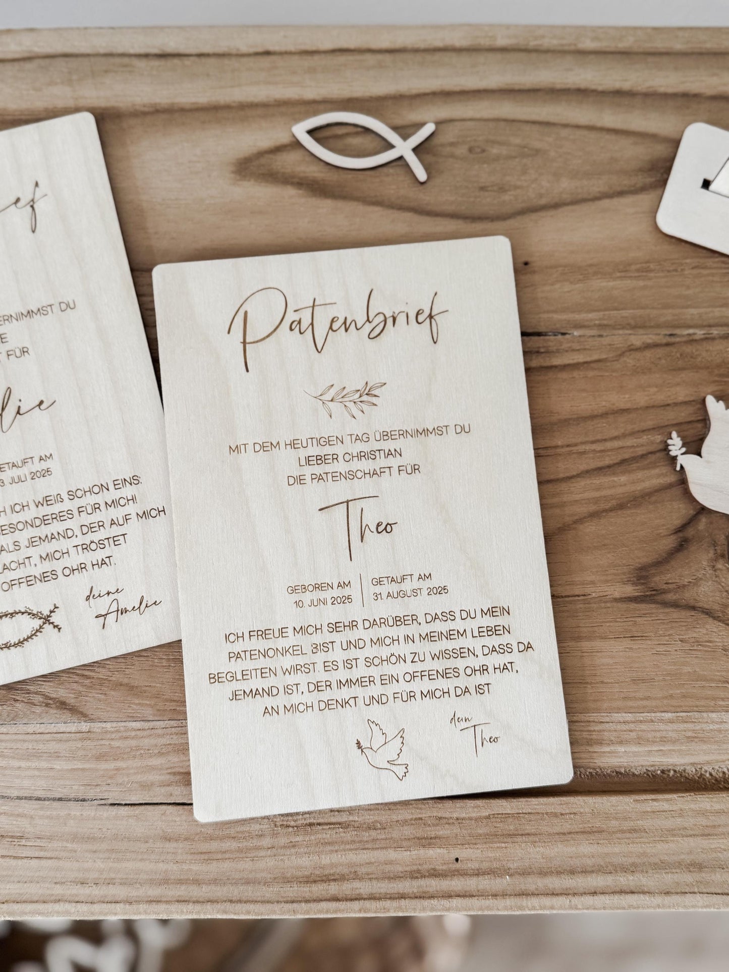 Patenbrief zur Taufe für den Taufpaten aus Holz I Personalisiertes Geschenk vom Taufkind für den Paten I Geschenk für Patentante, Patenonkel