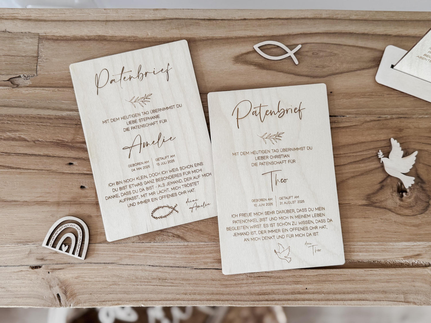 Patenbrief zur Taufe für den Taufpaten aus Holz I Personalisiertes Geschenk vom Taufkind für den Paten I Geschenk für Patentante, Patenonkel