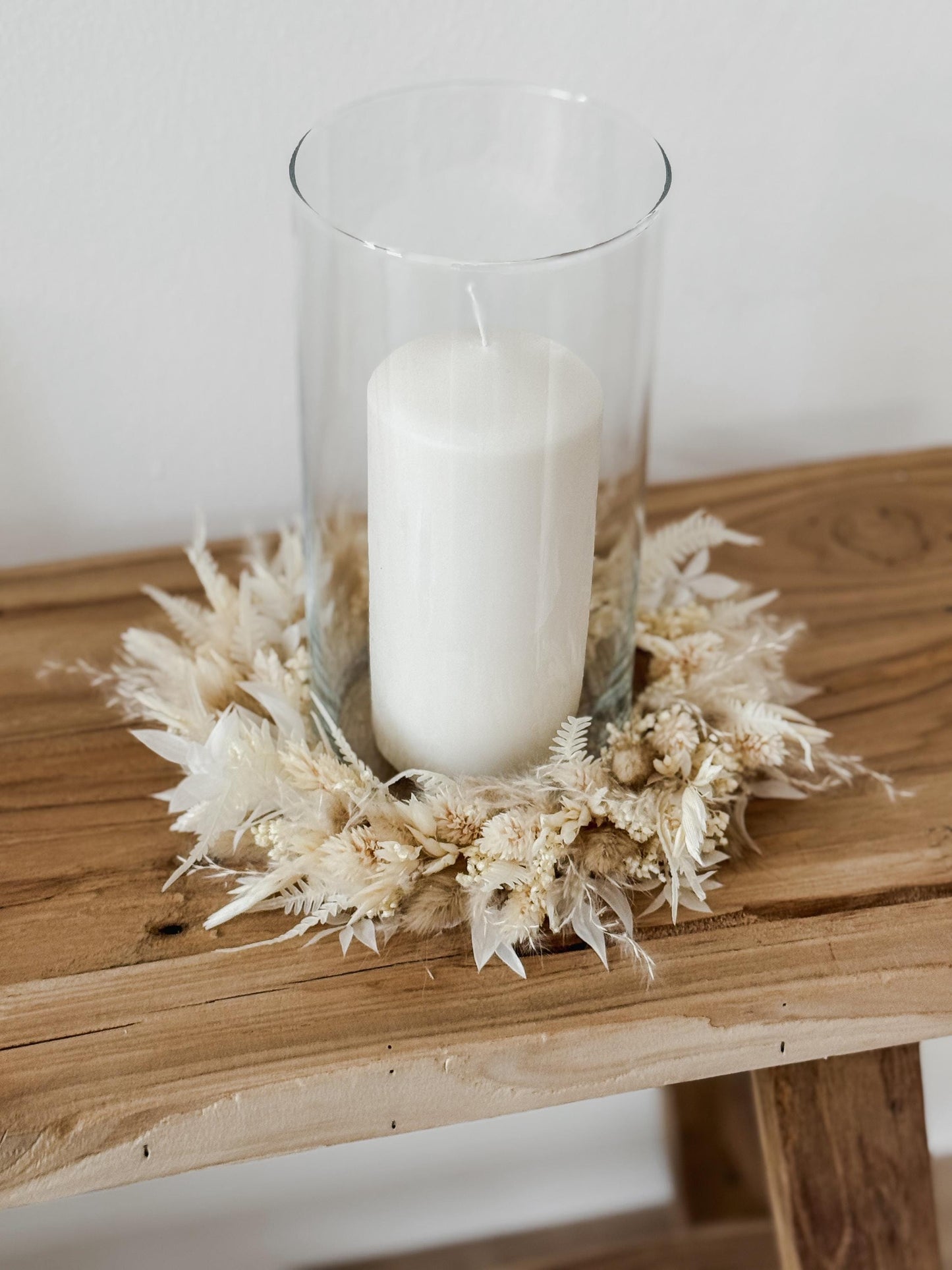 Kerzenkranz aus Trockenblumen Creme-braun I Blumenkranz für Tauf-, Kommunions- oder Hochzeitskerze I Trockenblumenkranz für Windlicht