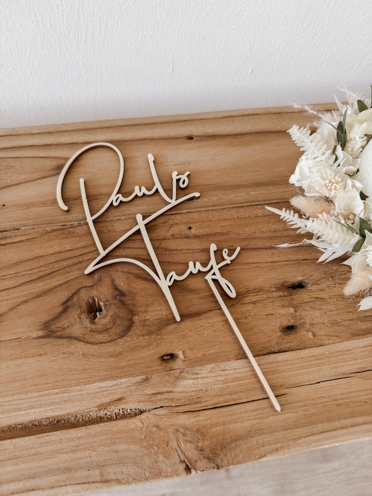 Caketopper Taufe personalisiert I Kuchendekoration Taufe mit Name I Tortenstecker Holz I Deko Tauftorte I Kuchenstecker Taufe