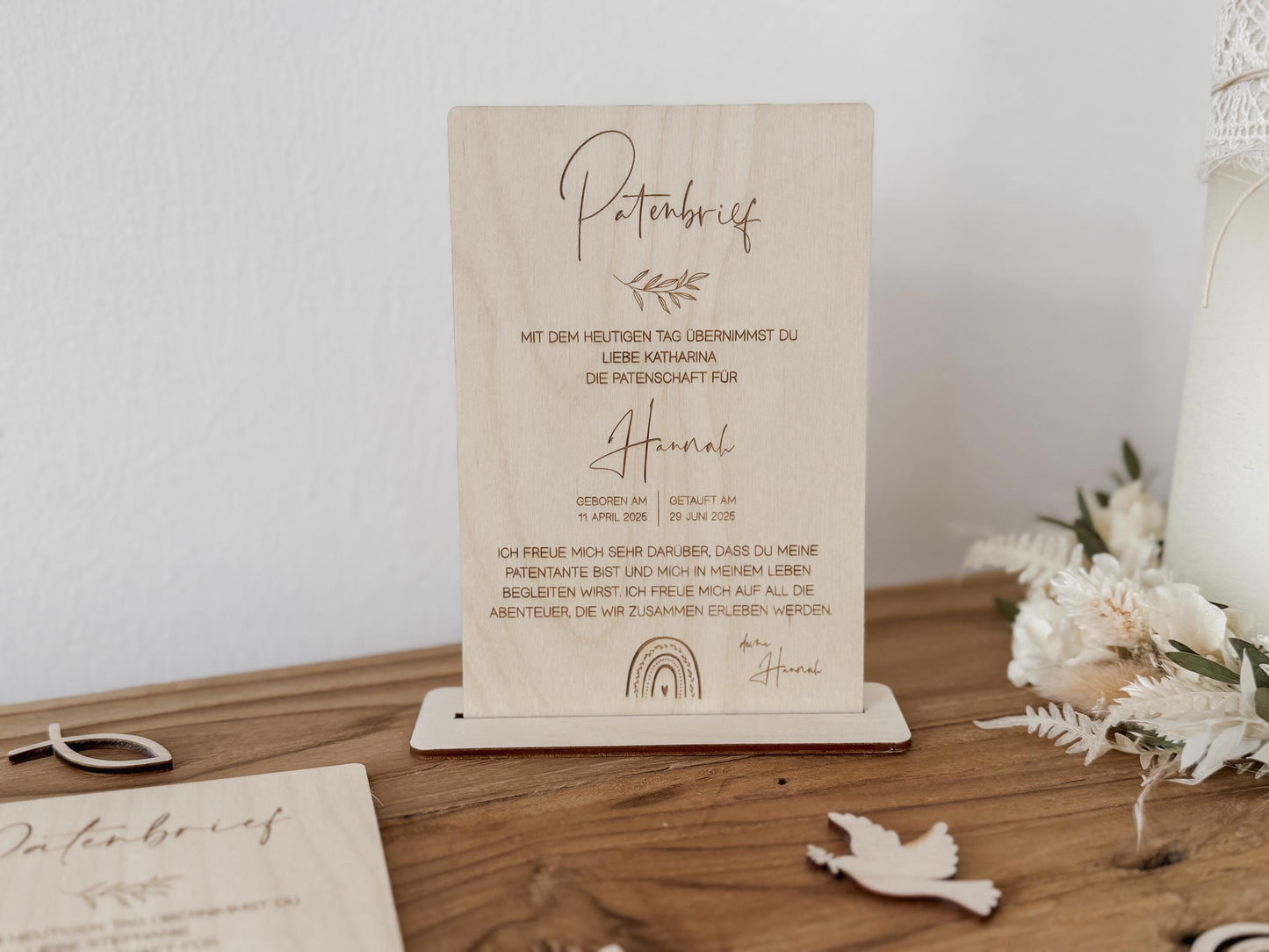 Patenbrief zur Taufe für den Taufpaten aus Holz I Personalisiertes Geschenk vom Taufkind für den Paten I Geschenk für Patentante, Patenonkel