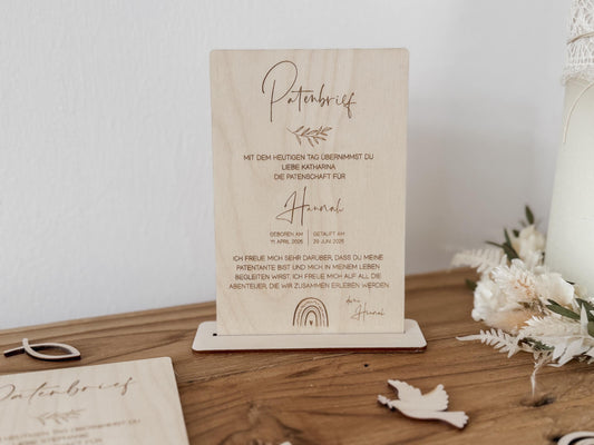 Patenbrief zur Taufe für den Taufpaten aus Holz I Personalisiertes Geschenk vom Taufkind für den Paten I Geschenk für Patentante, Patenonkel