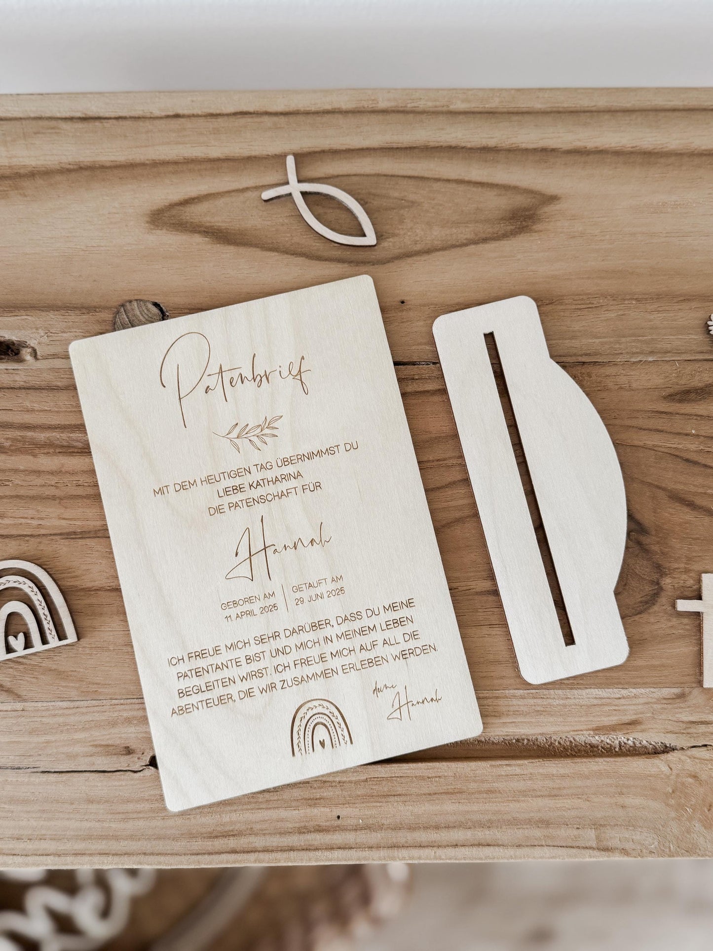Patenbrief zur Taufe für den Taufpaten aus Holz I Personalisiertes Geschenk vom Taufkind für den Paten I Geschenk für Patentante, Patenonkel