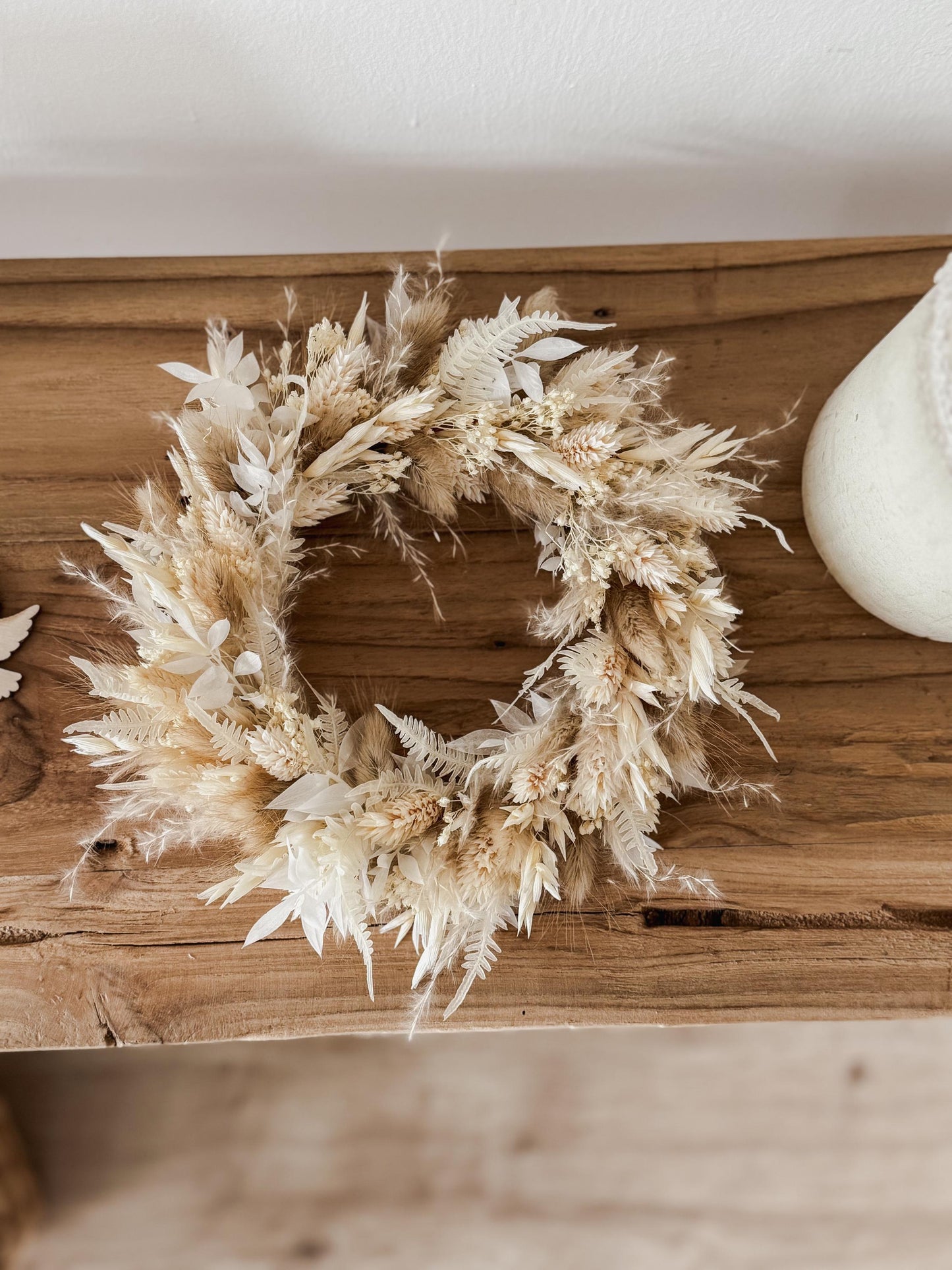 Kerzenkranz aus Trockenblumen Creme-braun I Blumenkranz für Tauf-, Kommunions- oder Hochzeitskerze I Trockenblumenkranz für Windlicht